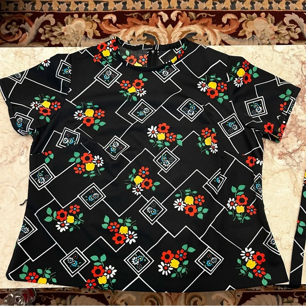 70s Vintage Sears Fashion Top Skirt Set Black